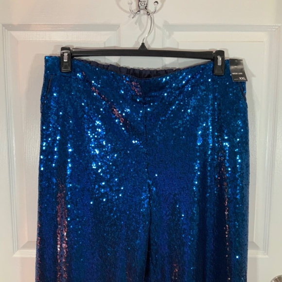 New York & Company Sequin Blue Wide Leg Party Holiday Pants Plus Size XXL NEW - Picture 4 of 12